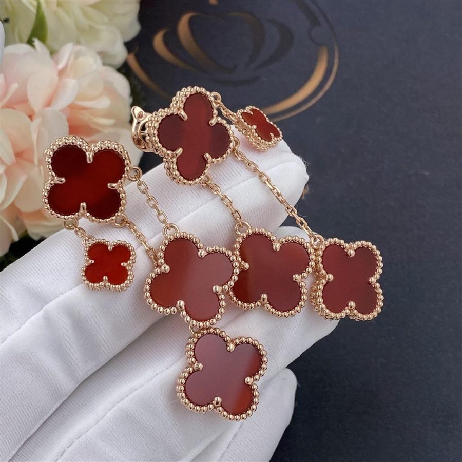 ??MIRA?¡¥CLOVER EARRINGS CARNELIAN 4 MOTIFS PINK GOLD