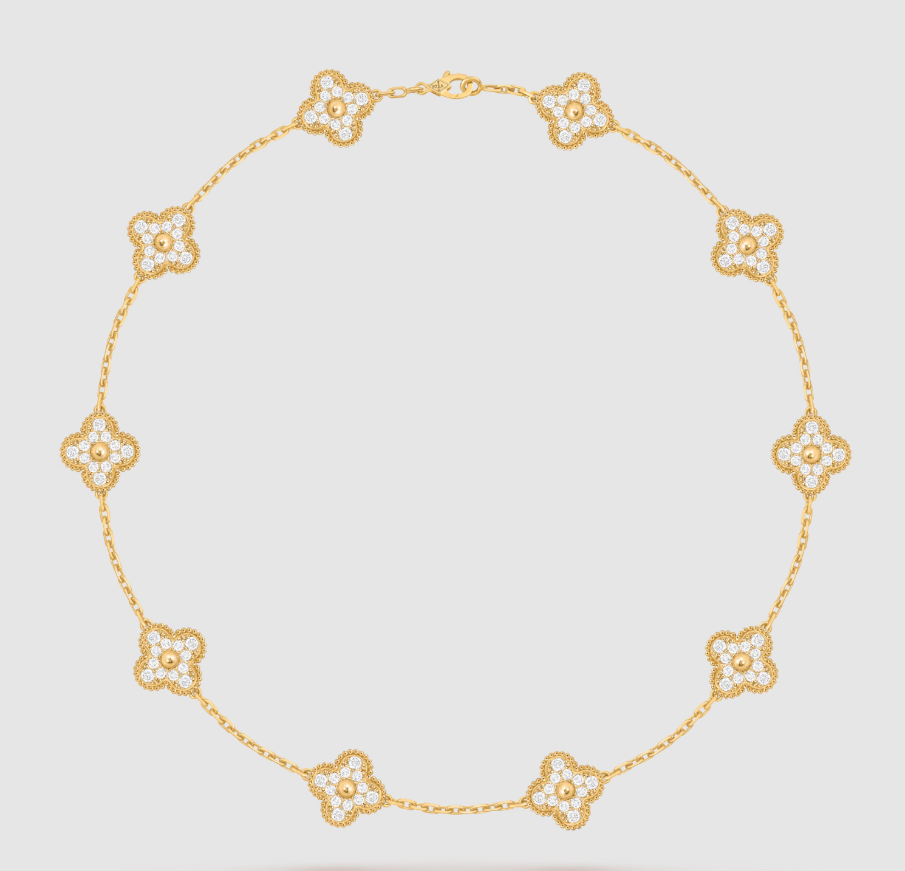 [??MIRA?¡¥]CLOVER 10 MOTIFS FULL DIAMOND NECKLACE