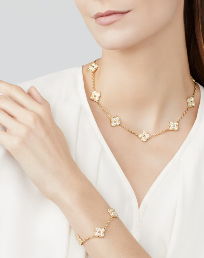 [??MIRA?¡¥]CLOVER 10 MOTIFS FULL DIAMOND NECKLACE