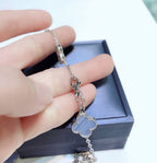 ??MIRA?¡¥CLOVER 10 MOTIFS CHALCEDONY DIAMONDS SILVER NECKLACE