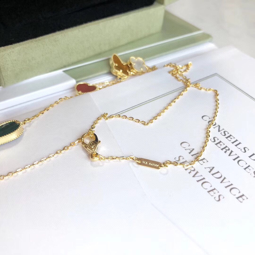 ??MIRA?¡¥LUCKY SPRING 4 MOTIFS ROSE GOLD NECKLACE