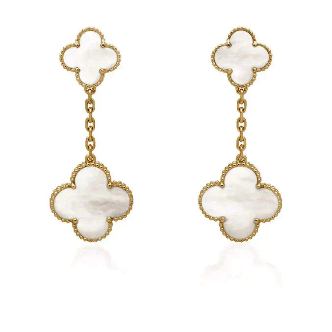 ??MIRA?¡¥CLOVER 2 MOTIF WHITE MOP EARRINGS